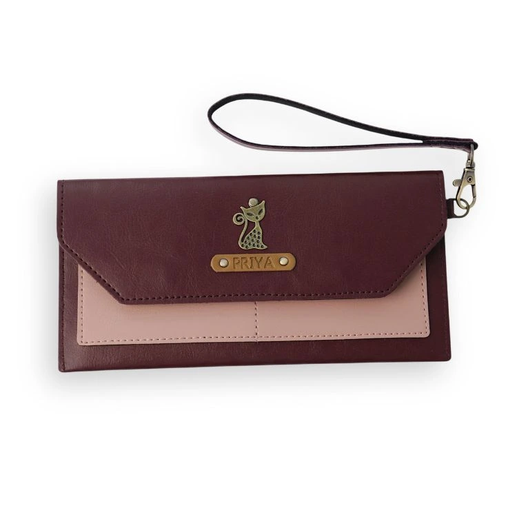 Wine/Baby Pink Personalized Dual Tone Women’s Wallet